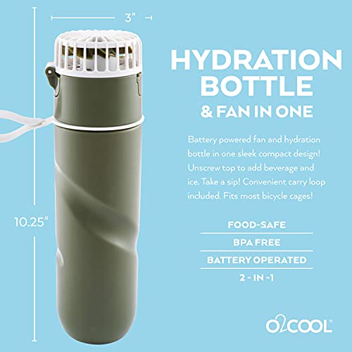 O2COOL Breezy Sip Water Bottle With Removeable Handheld Battery Powered Fan (Olive)