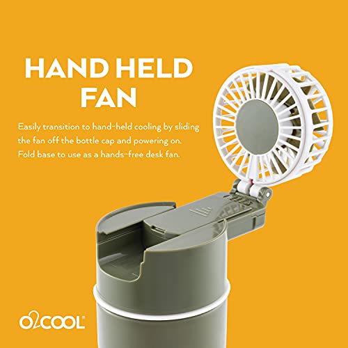 O2COOL Breezy Sip Water Bottle With Removeable Handheld Battery Powered Fan (Olive)