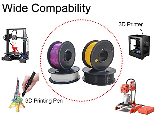 Maths PLA+ 3D Printer Filament 1.75mm (±0.02 mm), Total 1Kg/2.2lb, 0.25Kg/Spool Independent Vacuum Package. 4 Colors Pack for 3D Printer & 3D Pen---Purple, Yellow,Black, White.