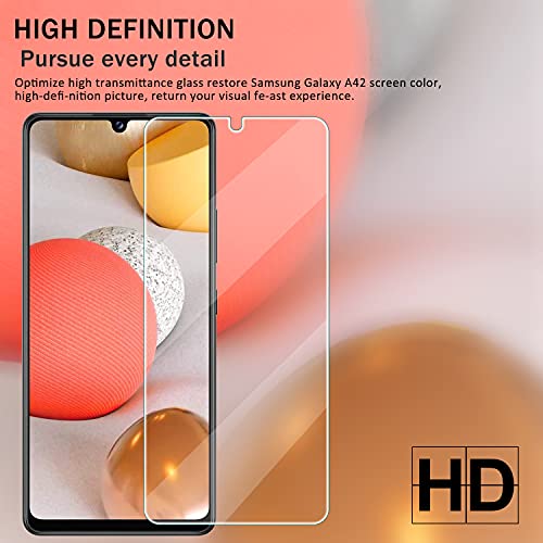 Galaxy A42 HD Clear Tempered Glass Screen Protector + Camera Lens Protectors by YEYEBF, [2+2 Pack] [3D Glass] [Bubble-Free] [Anti-Glare] Screen Protector Glass for Samsung Galaxy A42