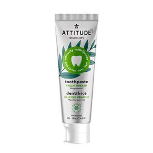 attitude toothpaste with fluoride, prevents tooth decay and cavities, vegan, cruelty-free and sugar-free, peppermint, 4.2 oz
