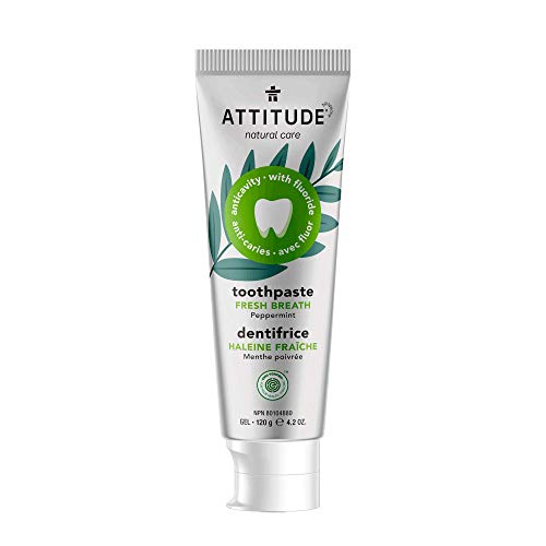 ATTITUDE Toothpaste with Fluoride, Prevents Tooth Decay and Cavities, Vegan, Cruelty-Free and Sugar-Free, Peppermint, 4.2 Oz