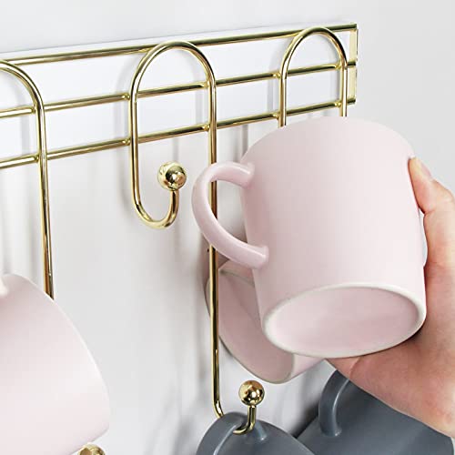 J JACKCUBE DESIGN Wall Mounted Coffee Mug Cup Holder Gold Metal Rack for Home, Kitchen Tea Cup Display Storage Organizer with 8 Hooks - MK738A