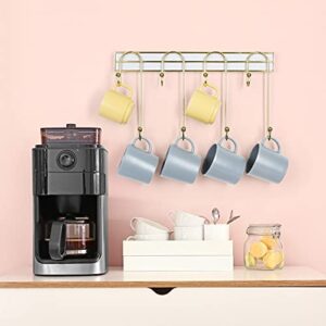 J JACKCUBE DESIGN Wall Mounted Coffee Mug Cup Holder Gold Metal Rack for Home, Kitchen Tea Cup Display Storage Organizer with 8 Hooks - MK738A