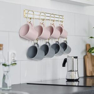 J JACKCUBE DESIGN Wall Mounted Coffee Mug Cup Holder Gold Metal Rack for Home, Kitchen Tea Cup Display Storage Organizer with 8 Hooks - MK738A