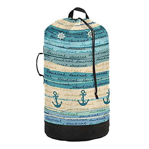 Nautical Laundry Bag Heavy Duty Laundry Backpack with Shoulder Straps And Handles Travel Laundry bag with Drawstring Closure Dirty Clothes Organizer For Garment Home Laundromat Dorm