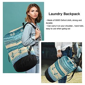 Nautical Laundry Bag Heavy Duty Laundry Backpack with Shoulder Straps And Handles Travel Laundry bag with Drawstring Closure Dirty Clothes Organizer For Garment Home Laundromat Dorm