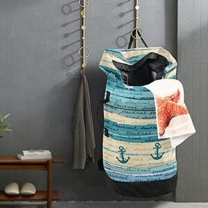 Nautical Laundry Bag Heavy Duty Laundry Backpack with Shoulder Straps And Handles Travel Laundry bag with Drawstring Closure Dirty Clothes Organizer For Garment Home Laundromat Dorm