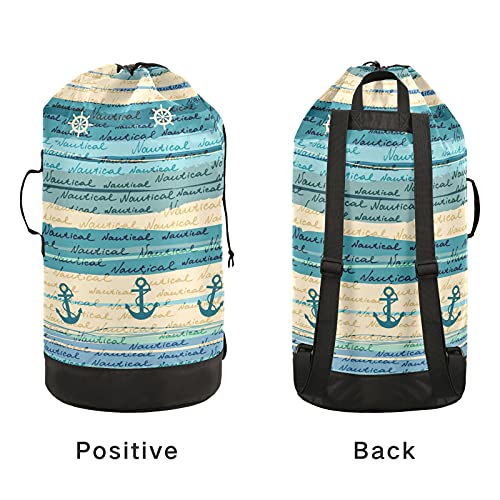 Nautical Laundry Bag Heavy Duty Laundry Backpack with Shoulder Straps And Handles Travel Laundry bag with Drawstring Closure Dirty Clothes Organizer For Garment Home Laundromat Dorm