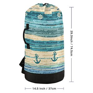 Nautical Laundry Bag Heavy Duty Laundry Backpack with Shoulder Straps And Handles Travel Laundry bag with Drawstring Closure Dirty Clothes Organizer For Garment Home Laundromat Dorm