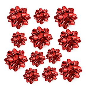 wrapaholic metallic christmas red gift bow assortment (12 bows) for birthday, wedding, christmas, baby shower, bridal showers