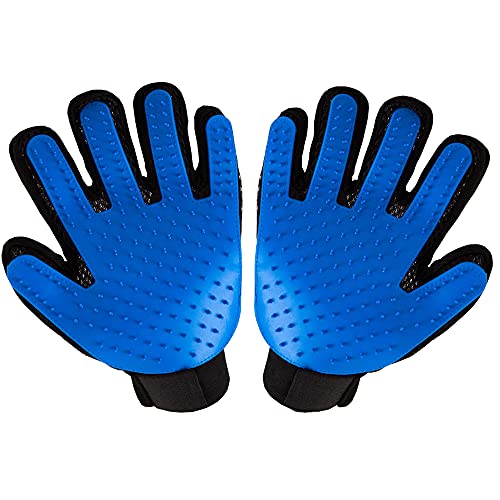 Bangogo Pet Grooming Glove, Gentle Deshedding Brush for Dog and Cat, Efficient Pet Hair Remover Mitt, 1 Pair Left & Right Gentle De-Shedding Glove Brush(Blue) (Blue)