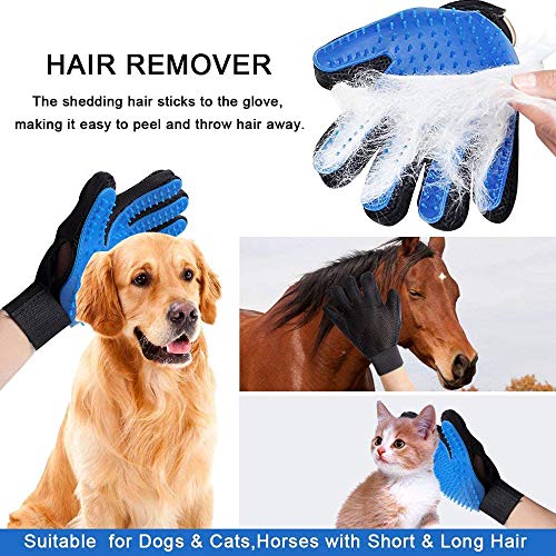 Bangogo Pet Grooming Glove, Gentle Deshedding Brush for Dog and Cat, Efficient Pet Hair Remover Mitt, 1 Pair Left & Right Gentle De-Shedding Glove Brush(Blue) (Blue)