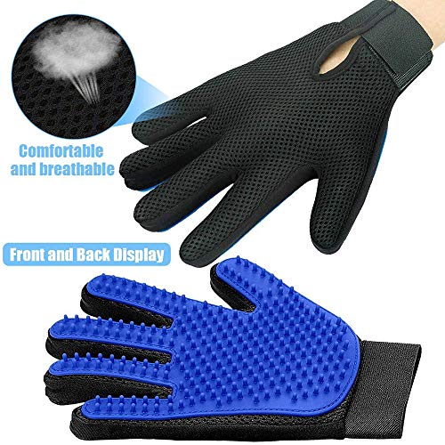 Bangogo Pet Grooming Glove, Gentle Deshedding Brush for Dog and Cat, Efficient Pet Hair Remover Mitt, 1 Pair Left & Right Gentle De-Shedding Glove Brush(Blue) (Blue)