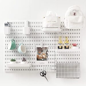 joybhole pegboard combination kit with shelf and hooks no punching for garage kitchen living room bathroom office,pegboard wall organizer (white, 33" x 22")