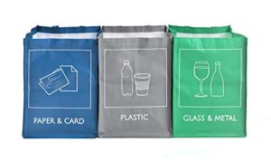 young da reusable recycle bin bags, separate recycling trash bins box for home kitchen garden, recyclable waste sorting organizer waterproof compartment container(3pcs)
