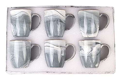 Marble Coffee Mugs Set of 6 Coffee Mug Set of 6 Marble Mug Set of 6 Mug Sets Coffee Tea Milk Cocoa 6 Pack Gray marble Mug Set with Gift Box