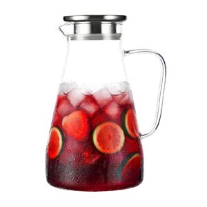 tbgllmy 2 liter 68 ounces glass pitcher with lid, hot&cold water pitcher with handle, for homemade beverage, juice, iced tea and milk