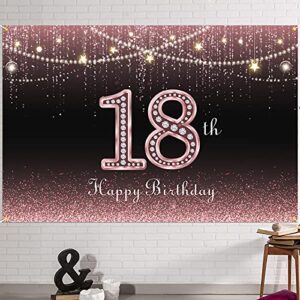 hamigar 6x4ft happy 18th birthday banner backdrop - 18 years old birthday decorations party supplies for girls - rose gold