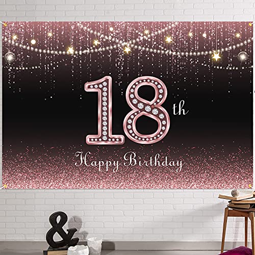 HAMIGAR 6x4ft Happy 18th Birthday Banner Backdrop - 18 Years Old Birthday Decorations Party Supplies for Girls - Rose Gold