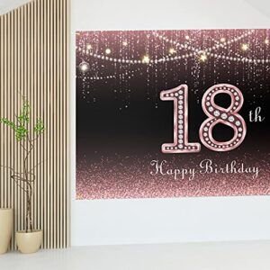 HAMIGAR 6x4ft Happy 18th Birthday Banner Backdrop - 18 Years Old Birthday Decorations Party Supplies for Girls - Rose Gold