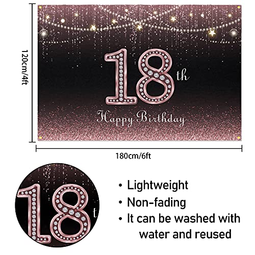 HAMIGAR 6x4ft Happy 18th Birthday Banner Backdrop - 18 Years Old Birthday Decorations Party Supplies for Girls - Rose Gold