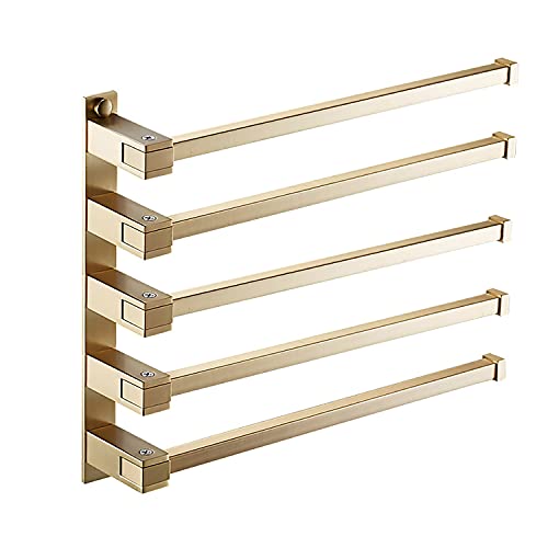 Swivel Towel Rack 4 Swing Arm Bathroom Towel Bar Wall Mounted Thick Brass Rustproof Hanging Holder Brushed Gold Finish Shower Room, Kitchen,five