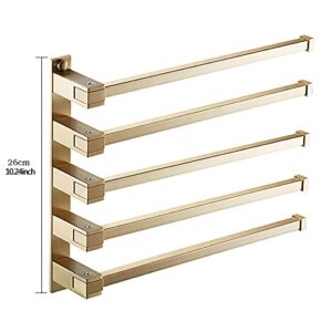 Swivel Towel Rack 4 Swing Arm Bathroom Towel Bar Wall Mounted Thick Brass Rustproof Hanging Holder Brushed Gold Finish Shower Room, Kitchen,five