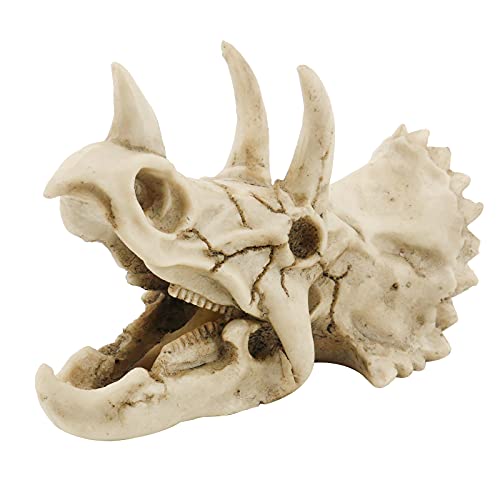 PetierWeit Resin Triceratops Skull Decoration Aquarium Dinosaur Ornaments Reptile Shelter Artificial Dinosaur Hideout Cave Landscape for Snake, Polypedatid, Fish, Shrimp