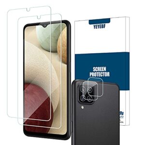 galaxy a12 tempered glass screen protector + camera lens protectors by yeyebf, [2+2 pack] [3d glass] [bubble-free] [anti-glare] for samsung galaxy a12