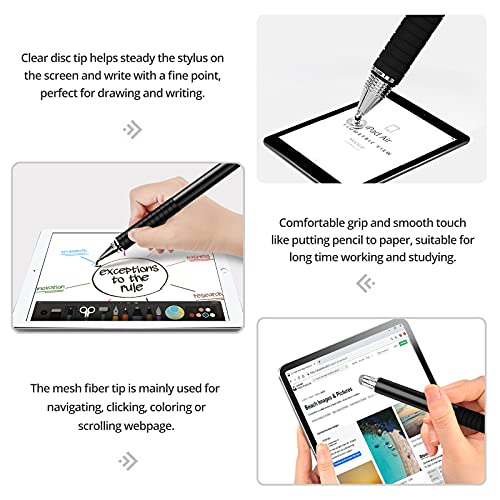 Capacitive Stylus Pen (4 Pack), Universal Stylist Pens [2 in 1 Precision Series] Fine Point Disc Stylus Touch Screen Pens for iPhone/iPad/Android/Tablet and All Capacitive Touch Screens