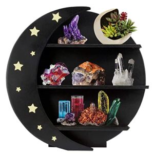 rnoony crescent moon shelf for crystals| x large - boho shelves essential oil shelf, wooden moon shelf, crystal display shelf, moon decor, wiccan decor, (black)