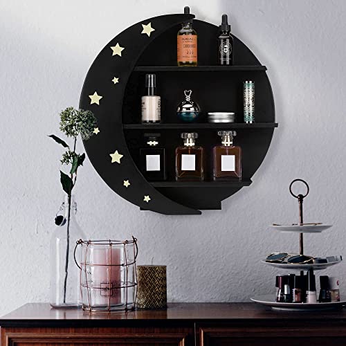 RNOONY Crescent Moon Shelf for Crystals| X Large - Boho Shelves Essential Oil Shelf, Wooden Moon Shelf, Crystal Display Shelf, Moon Decor, Wiccan Decor, (Black)