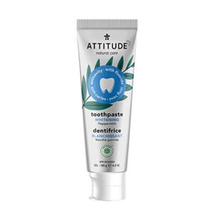 attitude toothpaste with fluoride, prevents tooth decay and cavities, vegan, cruelty-free and sugar-free, whitening, peppermint, 4.2 oz