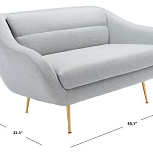 Safavieh Couture Home Collection Belladonna Mid-Century Light Grey Upholstered Living Room Bedroom Foyer Loveseat Settee SFV4525A