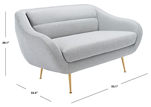 Safavieh Couture Home Collection Belladonna Mid-Century Light Grey Upholstered Living Room Bedroom Foyer Loveseat Settee SFV4525A