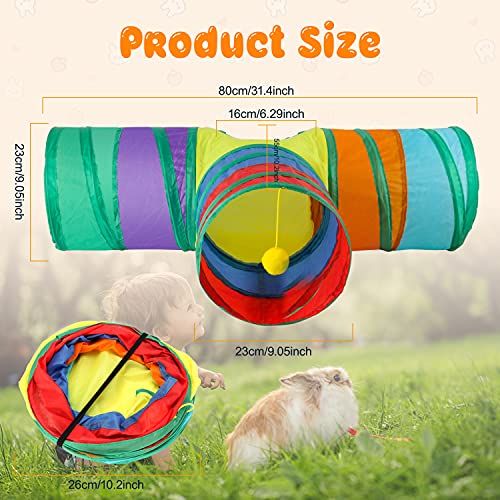 BWOGUE Bunny Tunnels & Tubes Collapsible 3 Way Bunny Hideout Small Animal Activity Tunnel Toys for Dwarf Rabbits Bunny Guinea Pigs Kitty