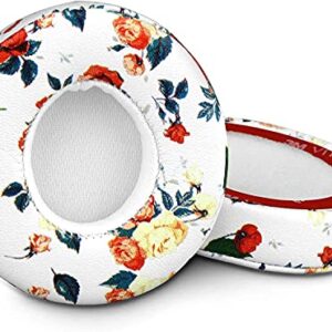 Studio 3 Ear Pads Replacement Ear Pads Protein PU Leather Ear Cushion Compatible with Beats by Dr.Dre Studio 2Studio 3 B0500 B0501 Wired Wireless Over-Ear Headphones (Not fit Solo2/3)(White Floral)