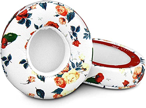 Studio 3 Ear Pads Replacement Ear Pads Protein PU Leather Ear Cushion Compatible with Beats by Dr.Dre Studio 2Studio 3 B0500 B0501 Wired Wireless Over-Ear Headphones (Not fit Solo2/3)(White Floral)