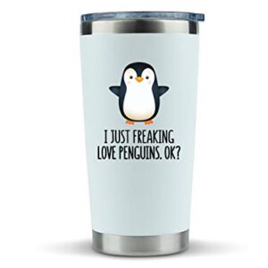 KLUBI Penguin Gifts Coffee Tumbler - Large 20oz Stainless Steel Tumbler - Gift Idea for Penguin Lovers, Women, Men