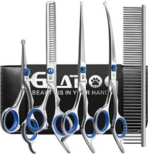 dog grooming scissors kit with safety round tips, gladog professional 6 in 1 grooming scissors for dogs, sharp and durable dog grooming shears for dogs cats pets