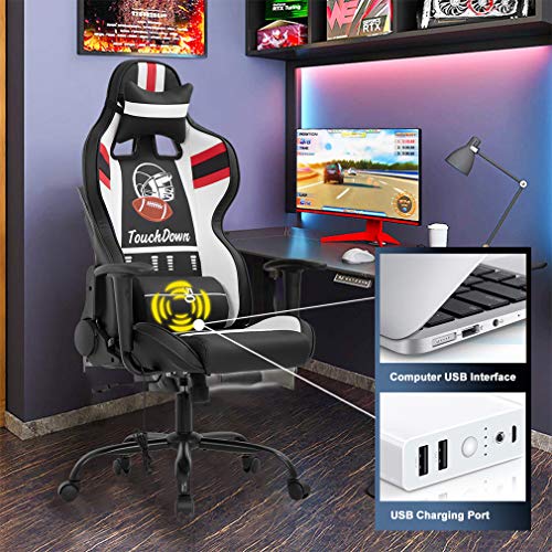 Gaming Chair Massage Office Chair Racing Computer Chair with Lumbar Support Headrest Armrest Task Rolling Swivel Ergonomic PU Leather Adjustable Desk Chair