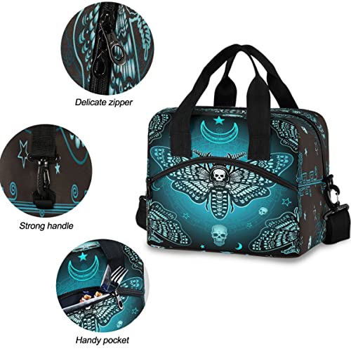 MNSRUU Insulated Lunch Bag Butterfly Skull Mysticism Lunch Tote Reusable Cooler Bag Container with Adjustable Shoulder Strap