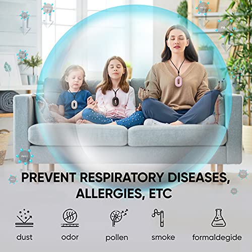 Wearable Air Purifier Necklace - Portable Personal Ionizer - Rechargeable Travel-Size Air Cleaner - Removes Dust Allergen Odor Viruses Bacteria - Use in Office Airplane Train Bus - For Kids and Family