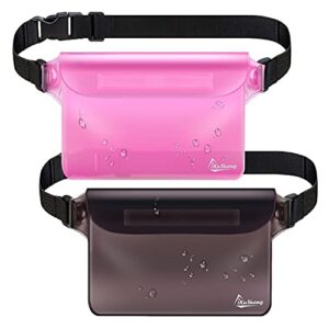 ikushang waterproof pouch 2 pack waterproof fanny pack waterproof phone pouch waterproof bags safe & dry for boating swimming diving fishing beach(gray+pink)