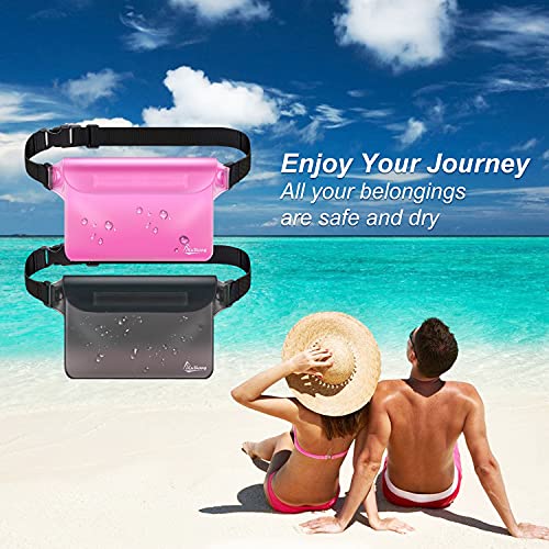 iKuShang Waterproof Pouch 2 Pack Waterproof Fanny Pack Waterproof Phone Pouch Waterproof Bags Safe & Dry for Boating Swimming Diving Fishing Beach(Gray+Pink)