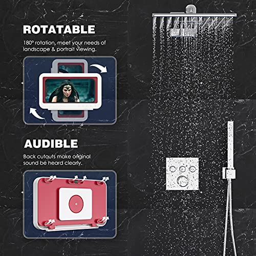 MoKo Shower Phone Holder Waterproof, 180 Rotation Wall Mount Phone Holder for Bathroom Kitchen Bathtub with Anti-Fog Touchable Screen, Fits iPhone 14 Universal Smartphone up to 6.8",White