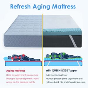 Queen Mattress Topper, 3 Inch Cooling Memory Foam Mattress Topper Queen, Egg Crate Gel Foam Bed Pillow Top Pad Mattress Topper for Back Pain, with Fitted Removable Bamboo Cover