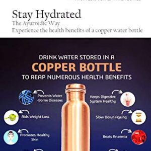 PRURA Pure Printed Copper Water Bottle - Leak Proof Ayurvedic Drinkware Copper Vessel for Sports, Gym, Outdoors, Yoga, Health Benefits (30 oz)