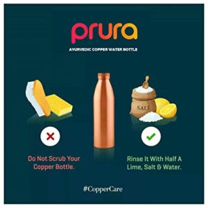 PRURA Pure Printed Copper Water Bottle - Leak Proof Ayurvedic Drinkware Copper Vessel for Sports, Gym, Outdoors, Yoga, Health Benefits (30 oz)